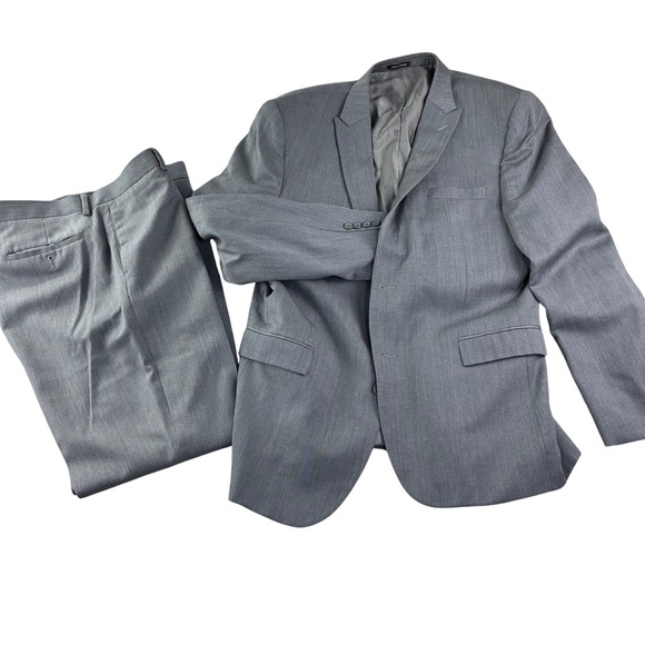 Calvin Klein Egara Suit Men 46L 38W Grey Wool Slim Fit 2 Button Business Formal